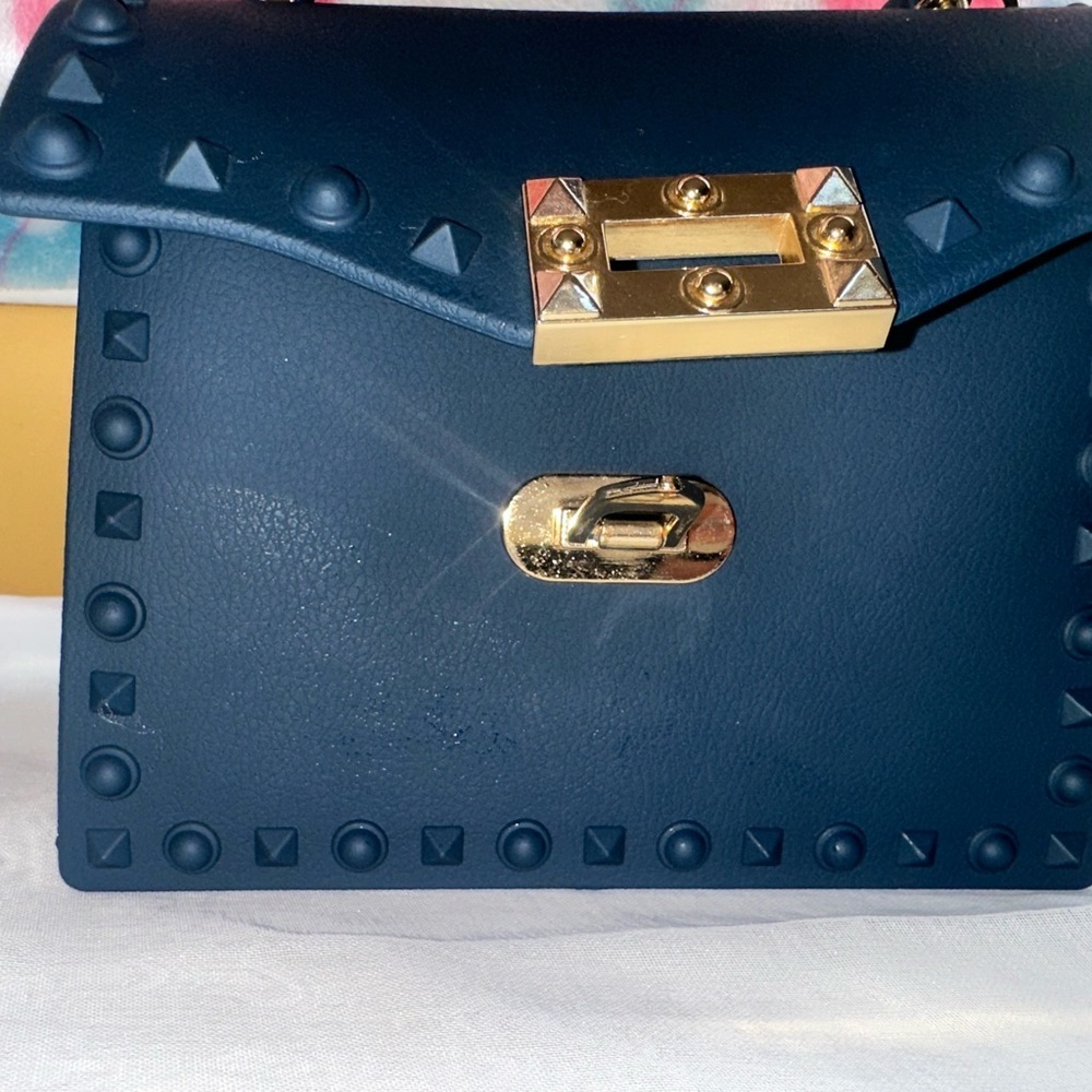 Elegant Navy Blue Studded Handbag - Picture 7 of 7
